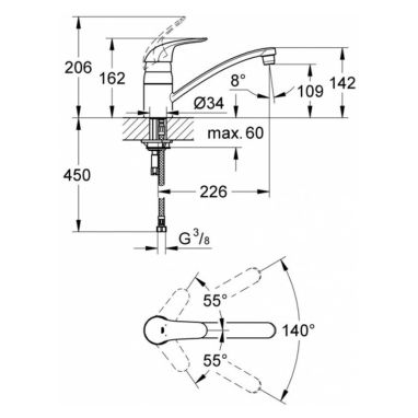GROHE Смеситель для кухни однорычажный Euroeco (32750000)